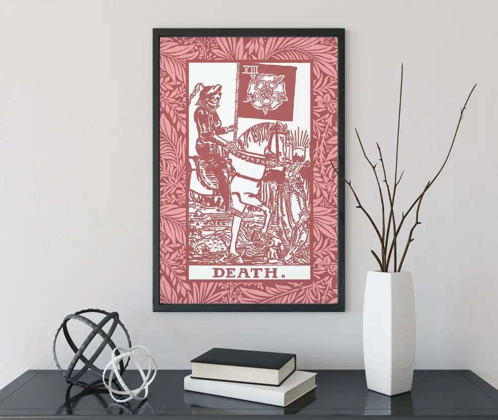 Death Tarot Card Print Pink And White No Frame Poster Unframed Tarot Wall Art Decor by My Store