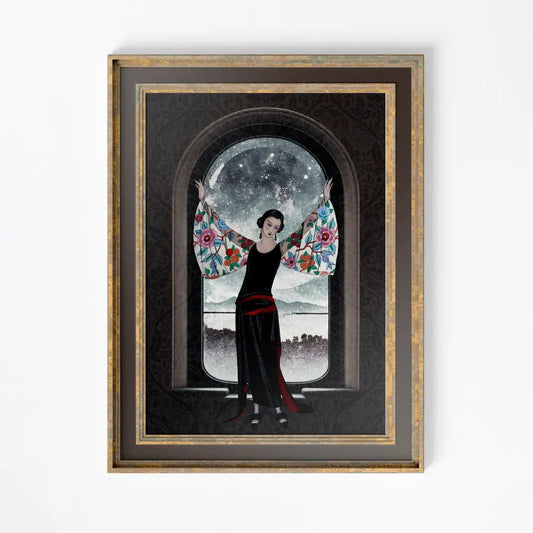 Deco Art Nouveau Goddess Poster Moon Lady Beige And Red by My Store