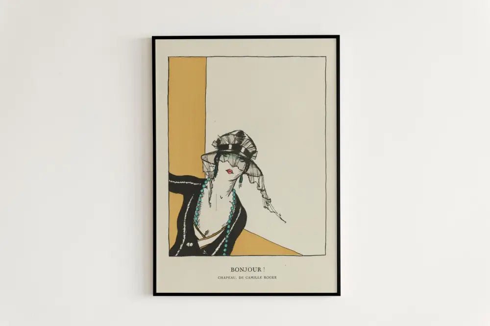 Deco Fashion Print Bonjour Art Nouveau Goddess Poster Yellow And Black French Wall Art by My Store