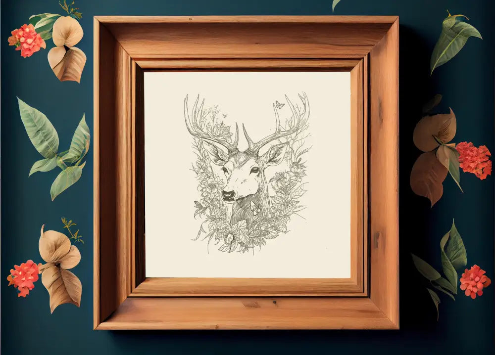 Deer Illustration Minimalist Nature Art Print Unframed For Modern Living Room Decor by My Store