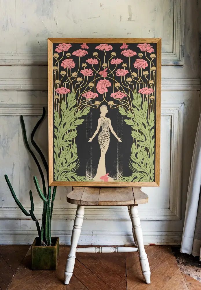Demeter Goddess Deco Art Nouveau Poster Large Pink And Green Bohemian Wall Art For Living Room by My Store