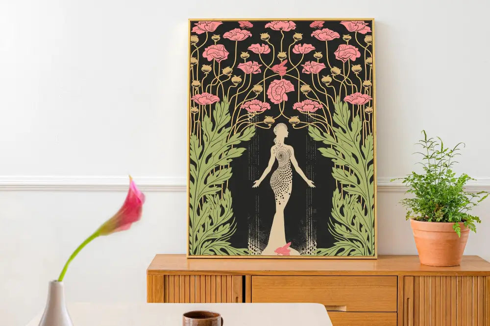 Demeter Goddess Deco Art Nouveau Poster Large Pink And Green Bohemian Wall Art For Living Room by My Store