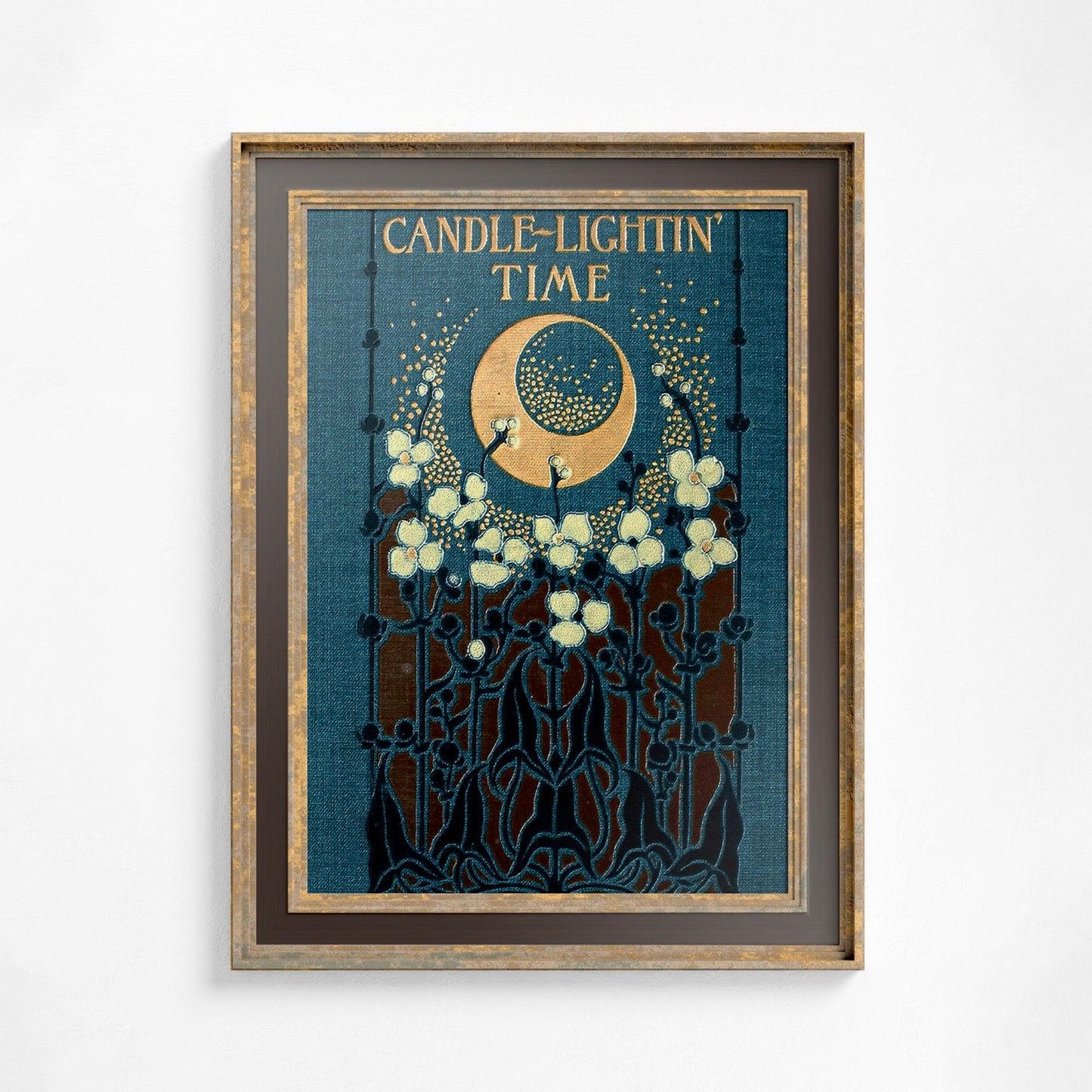 Vintage Book Cover Print - Blue - Art Nouveau Poster Floral Print Bohemian Print Large Artwork