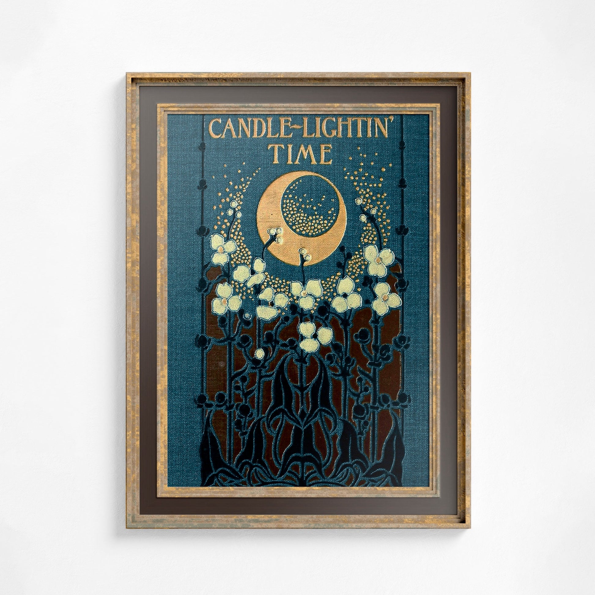 Vintage Book Cover Print - Blue - Art Nouveau Poster Floral Print Bohemian Print Large Artwork