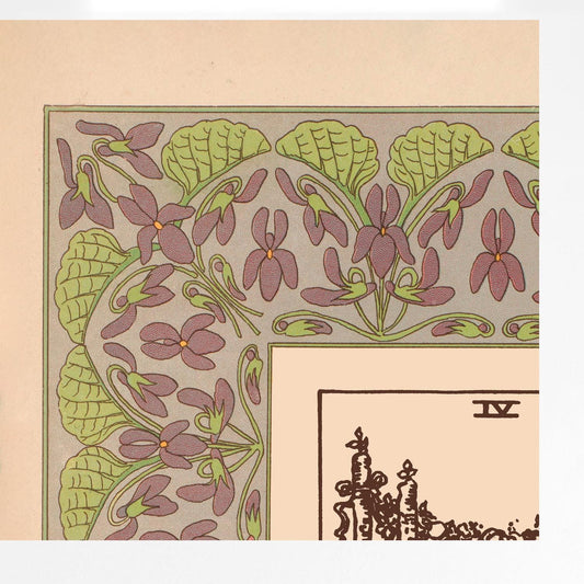 Art Nouveau Tarot Print 4 Of Wands Vintage Shabby Chic Purple Beige Poster Giclee Edition by DesignBohemian