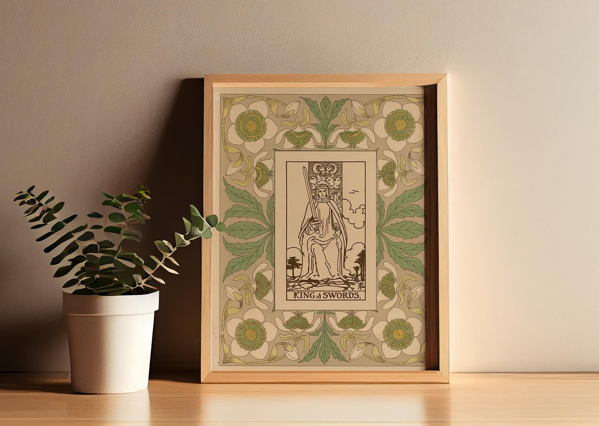The King of Swords Print - Vintage Shabby Chic - Tarot Poster - Nouveau Tarot Card Poster