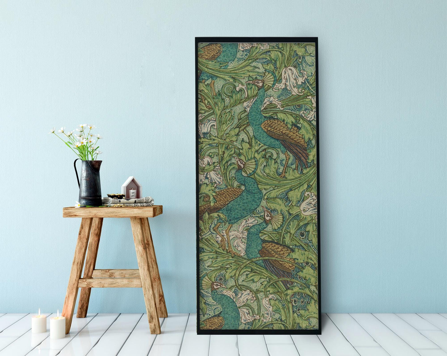 Peacock Print Poster - Art Nouveau - Bohemian Bird - Print Large Artwork - Blue and Green Peacock Wallpaper - Long Poster - Walter Crane