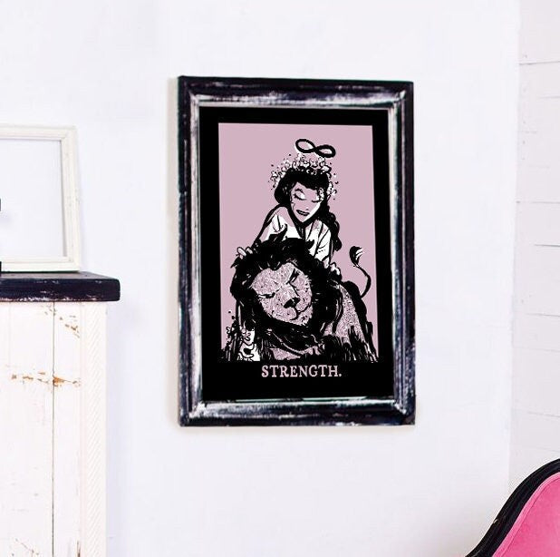 Strength Tarot Print - Goth Print - Pink Goth Tarot Poster - Pastel Tarot - Grunge Print