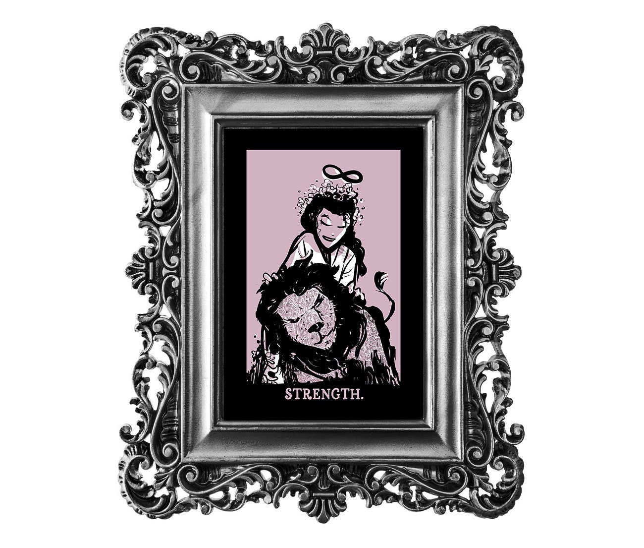 Strength Tarot Print - Goth Print - Pink Goth Tarot Poster - Pastel Tarot - Grunge Print