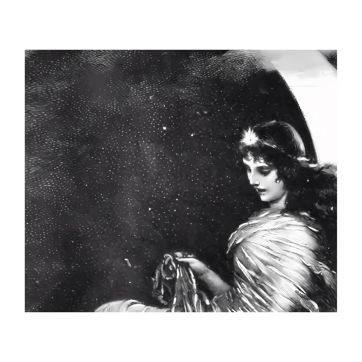 Moon Goddess Art Print - Black and White - Vintage Nouveau