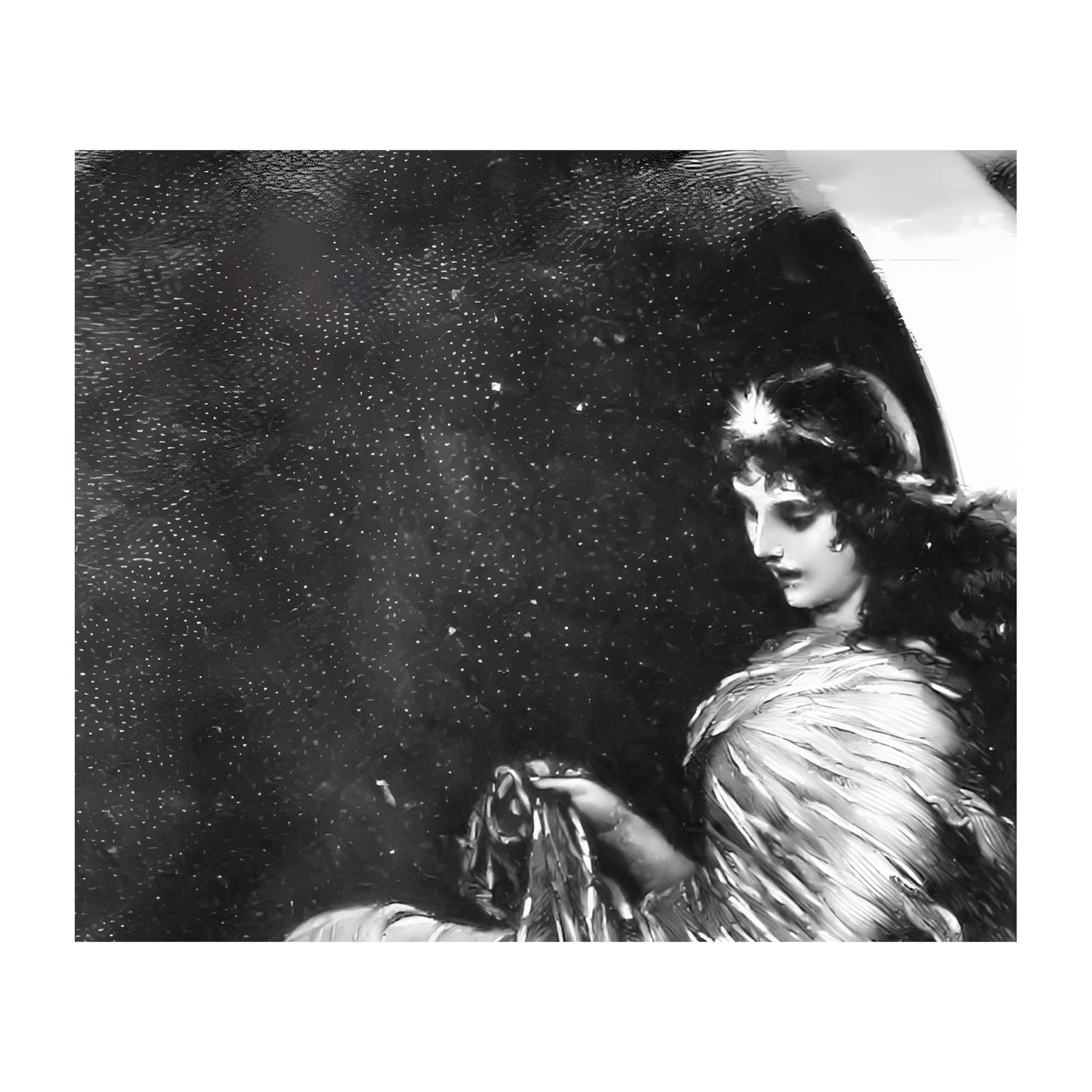Moon Goddess Art Print - Black and White - Vintage Nouveau