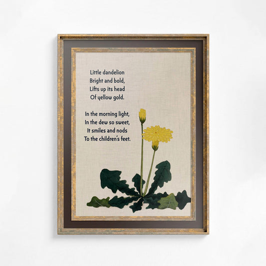 Dandelion Poem Print - Summer Vintage Poster - Nursery Room Print - Earth Neutral Colors
