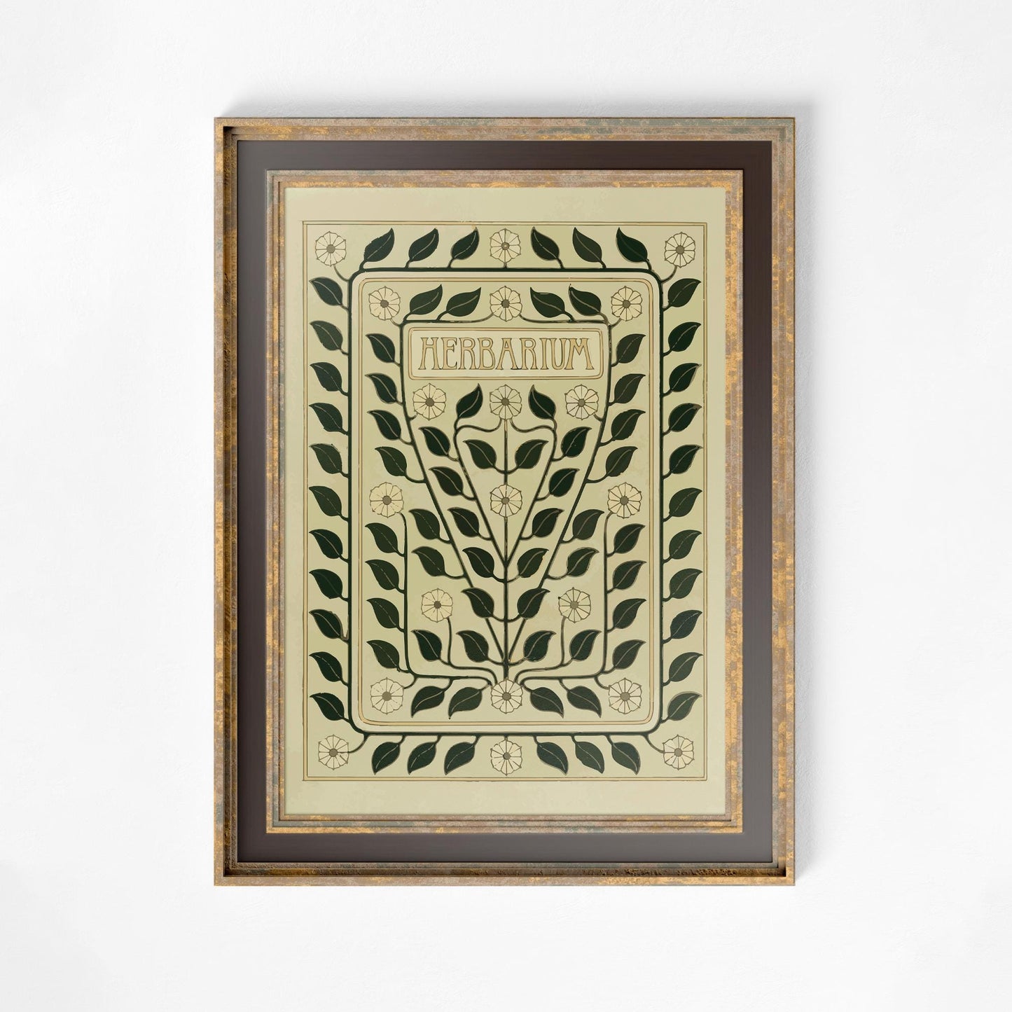 Herbarium Book Cover Print - Art Nouveau Poster Floral Print Bohemian Print Large Artwork - Green and Beige