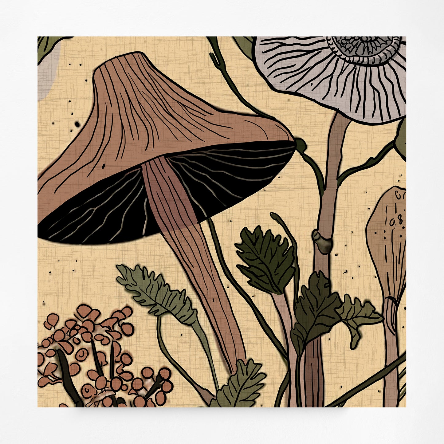 Mushrooms Botany Print - Original artwork - Plants and Mushrooms Drawing