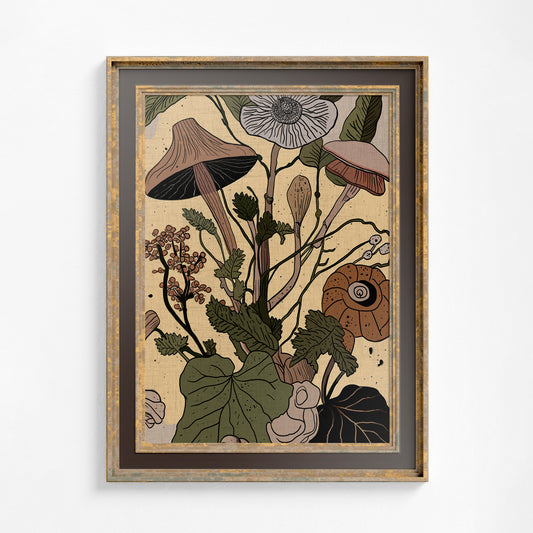 Mushrooms Botany Print - Original artwork - Plants and Mushrooms Drawing