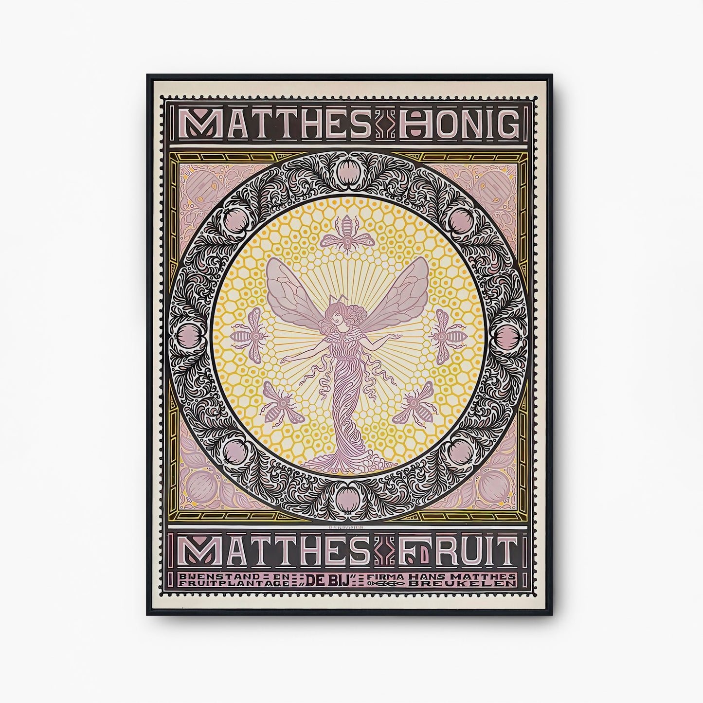 Vintage Fairy Poster - Amsterdam Print - Pink and Beige - Poster - Bohemian - Goddess Print Large Artwork - Bees and Fruit