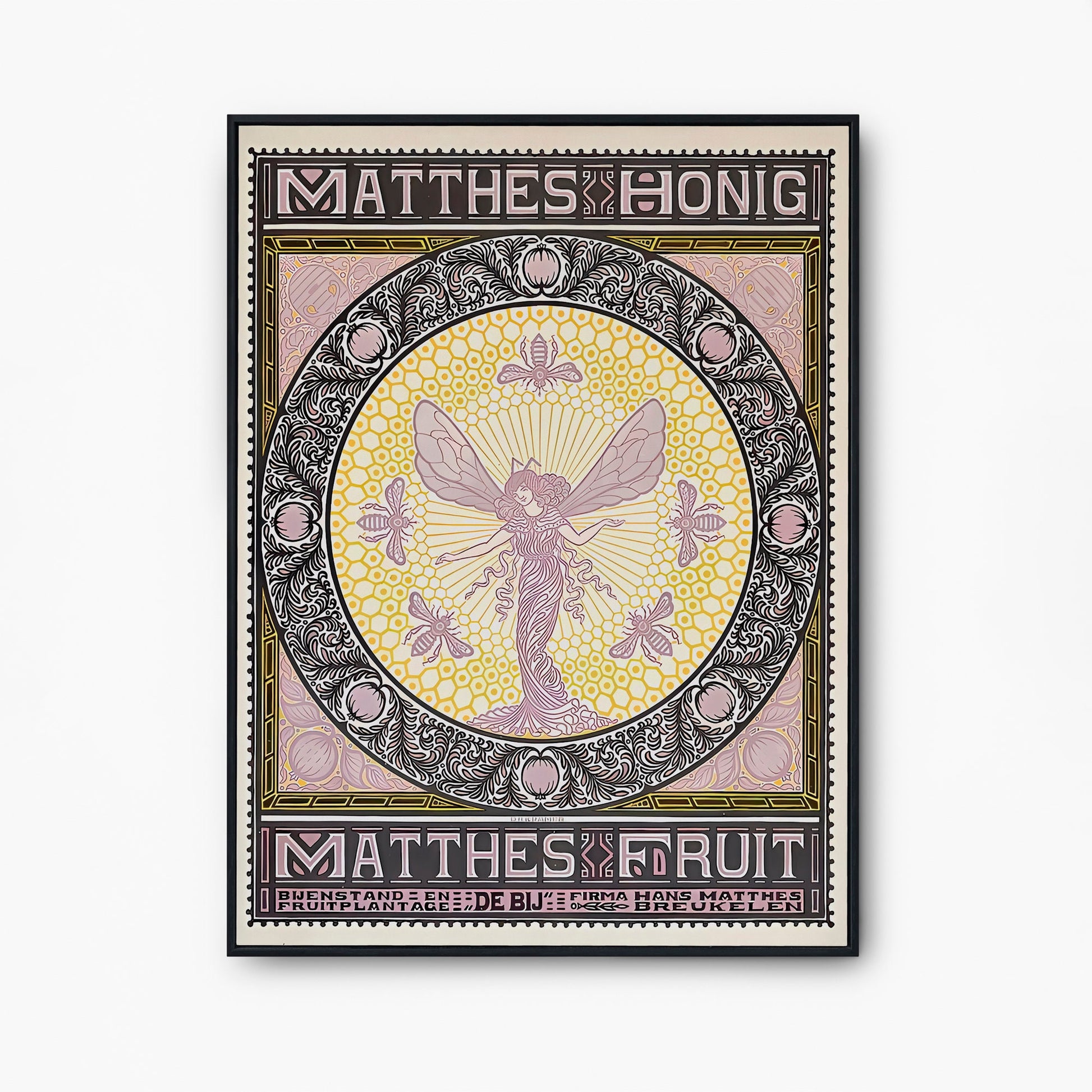 Vintage Fairy Poster - Amsterdam Print - Pink and Beige - Poster - Bohemian - Goddess Print Large Artwork - Bees and Fruit