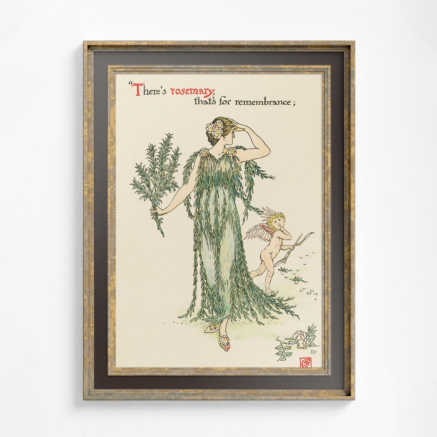 Spring Goddess Vintage - Deco - Art Nouveau Goddess - Walter Crane - Goddess Print - Vintage Poem - Beige and Green