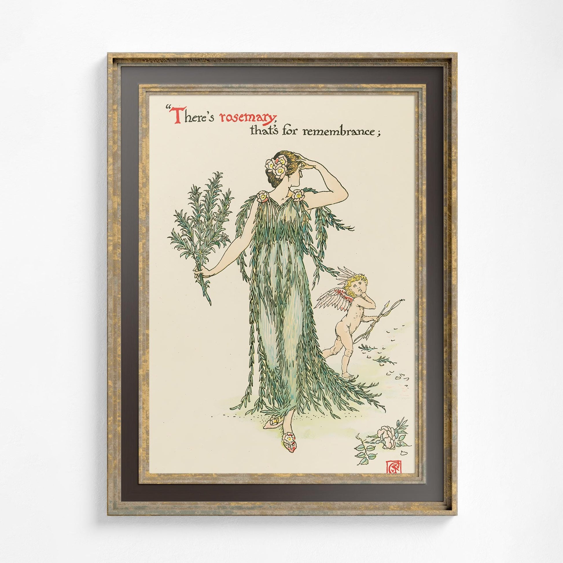 Spring Goddess Vintage - Deco - Art Nouveau Goddess - Walter Crane - Goddess Print - Vintage Poem - Beige and Green