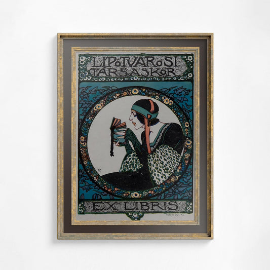 Vintage Book Lover Print - Ex Libris - Art Nouveau Poster - Print Bohemian Print - Large Artwork - Blue and Black