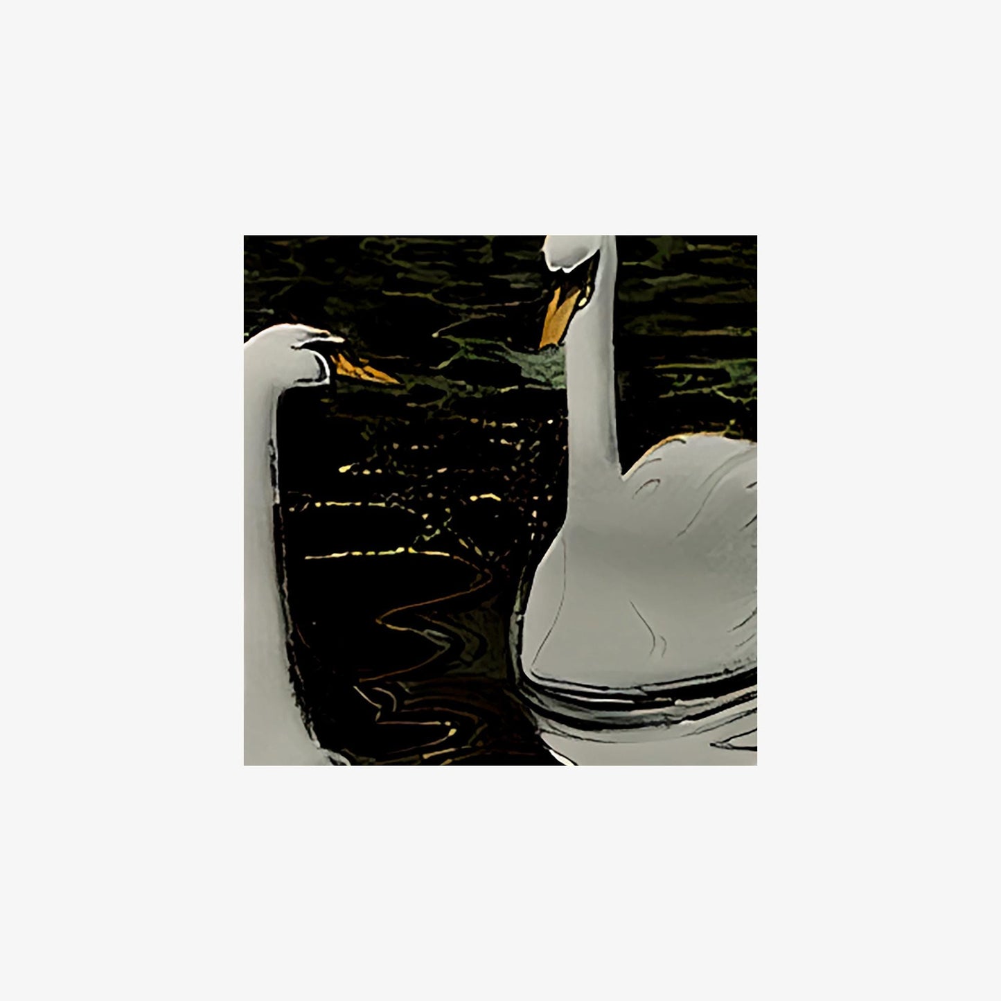 Art Nouveau Swan Art Print: Vintage Birds Painting - Swans in Water