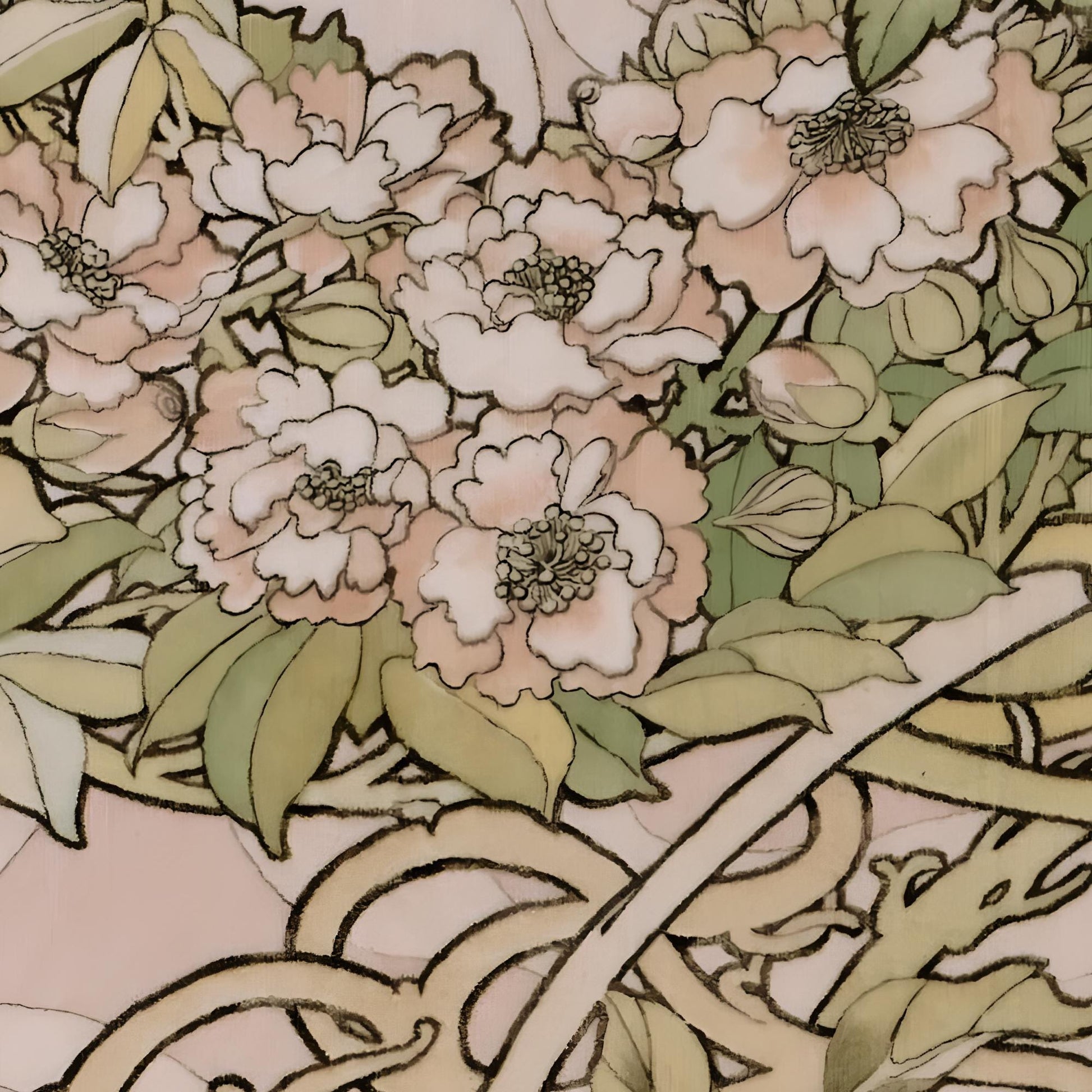 Mucha flowers Painting - Print - Pink and Peach - Art Nouveau Floral- Mandala Square - For Your Sacred Space