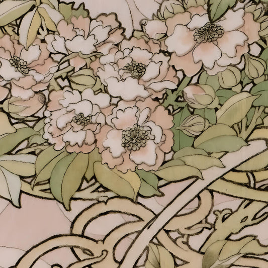 Mucha Inspired Floral Mandala Art Print Pink and Peach Art Nouveau Square Poster for Your Sacred Space by DesignBohemian