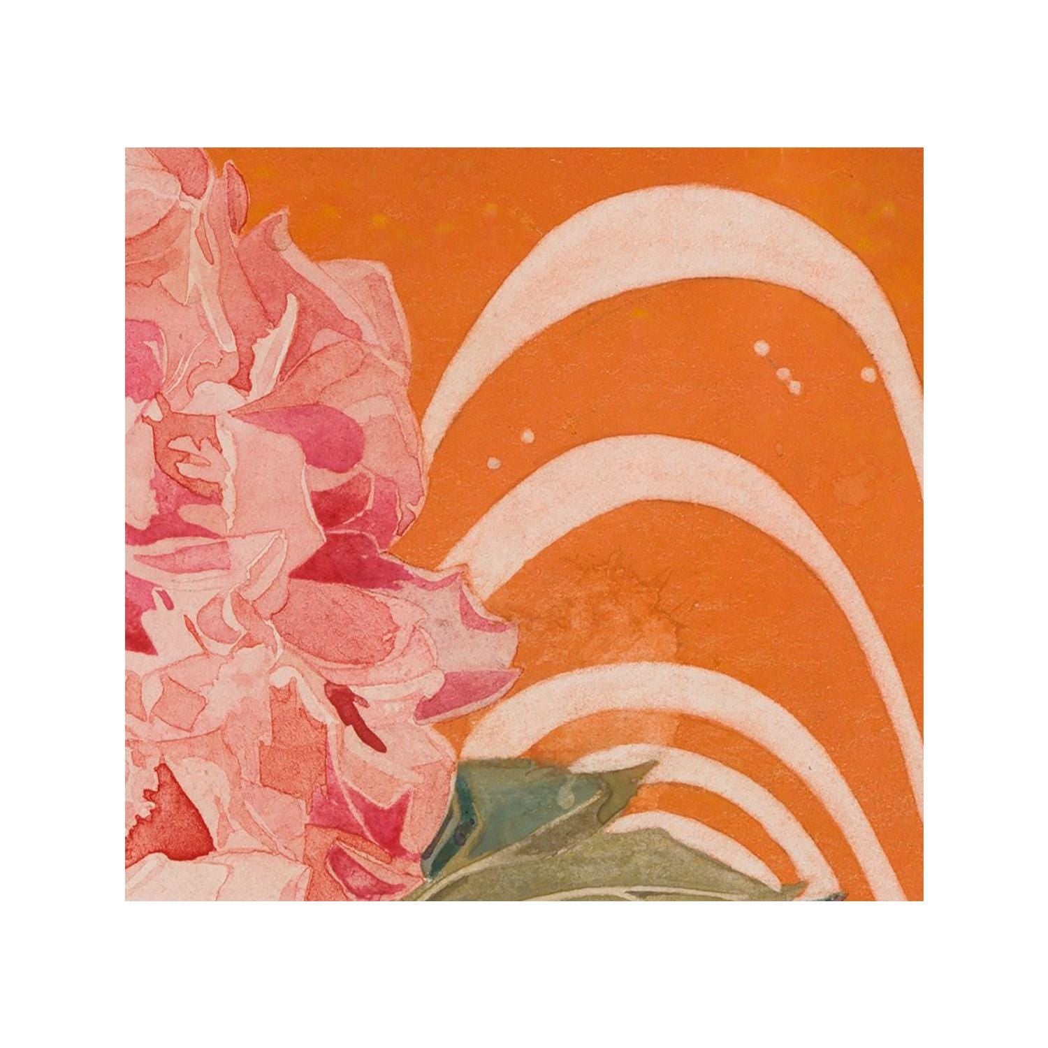 Peonies Painting - Vintage Floral Square Print - Orange and Pink