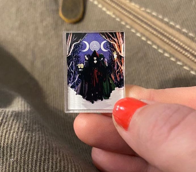 Hecate Pin - Moon goddess pin - Acrylic - Triple goddess brooch - Prayer Pin - Amulet - Winter