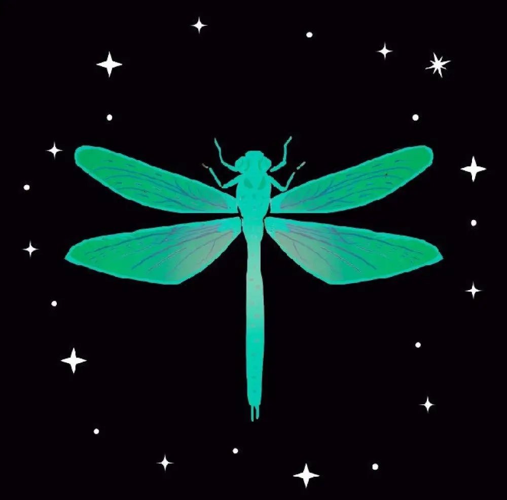 Dragonfly Print Square Vintage Linocut Green Wall Art Exquisite Spirit Animal Decor by My Store