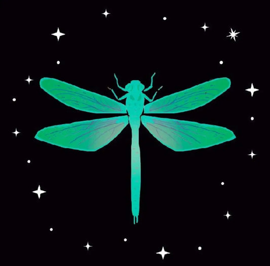 Dragonfly Print Square Vintage Linocut Green Wall Art Exquisite Spirit Animal Decor by My Store