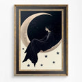 Dreamy Woman Sitting On Moon Art Print With Stars Poster For Night Sky Home Decor by My Store