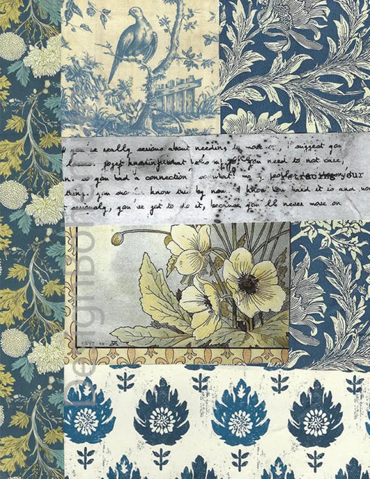 Dusty Blue and Cream Vintage Collage - Digital Download