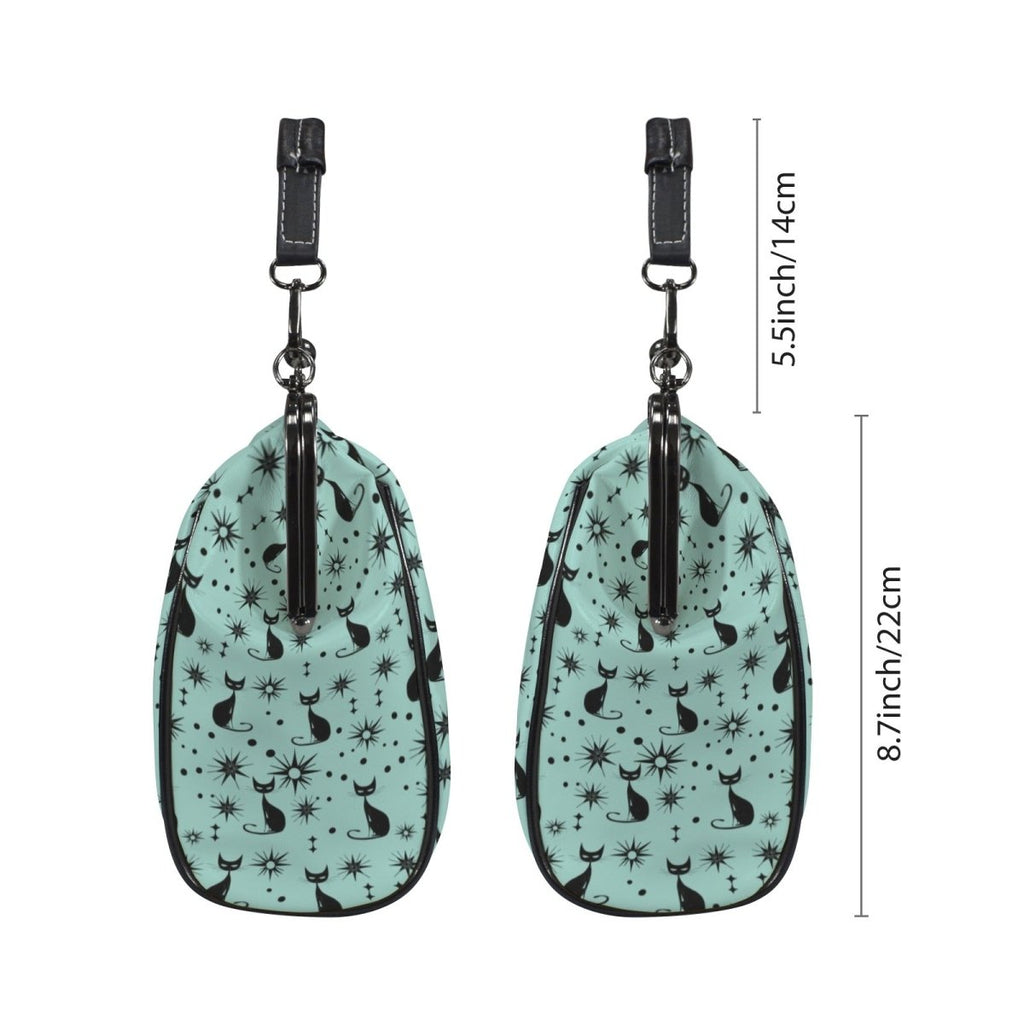 Mid Century Cat Kiss Lock Handbag – Teal & Black Retro Crossbody Purse - DesignBohemian