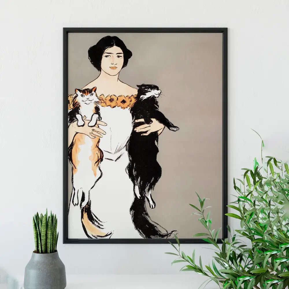 Edward Penfield Vintage Cat Painting Art Nouveau Print Woman And Cat Illustration by My Store