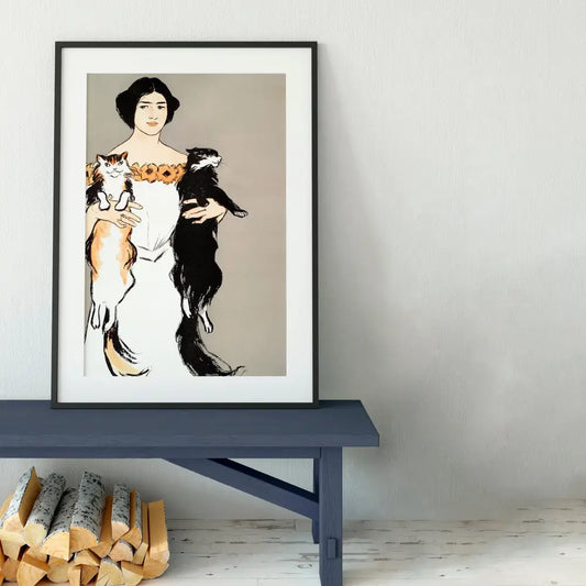 Edward Penfield Vintage Cat Painting Art Nouveau Print Woman And Cat Illustration by My Store