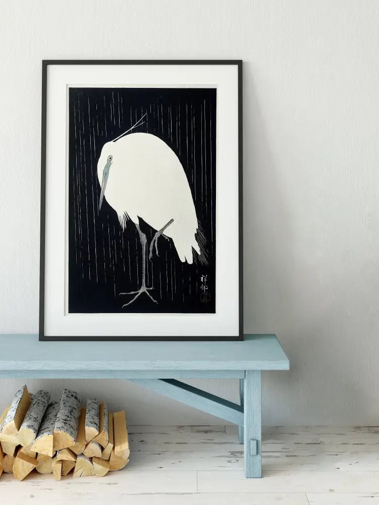 Egret In The Rain By Ohara Koson No Frame Print by My Store