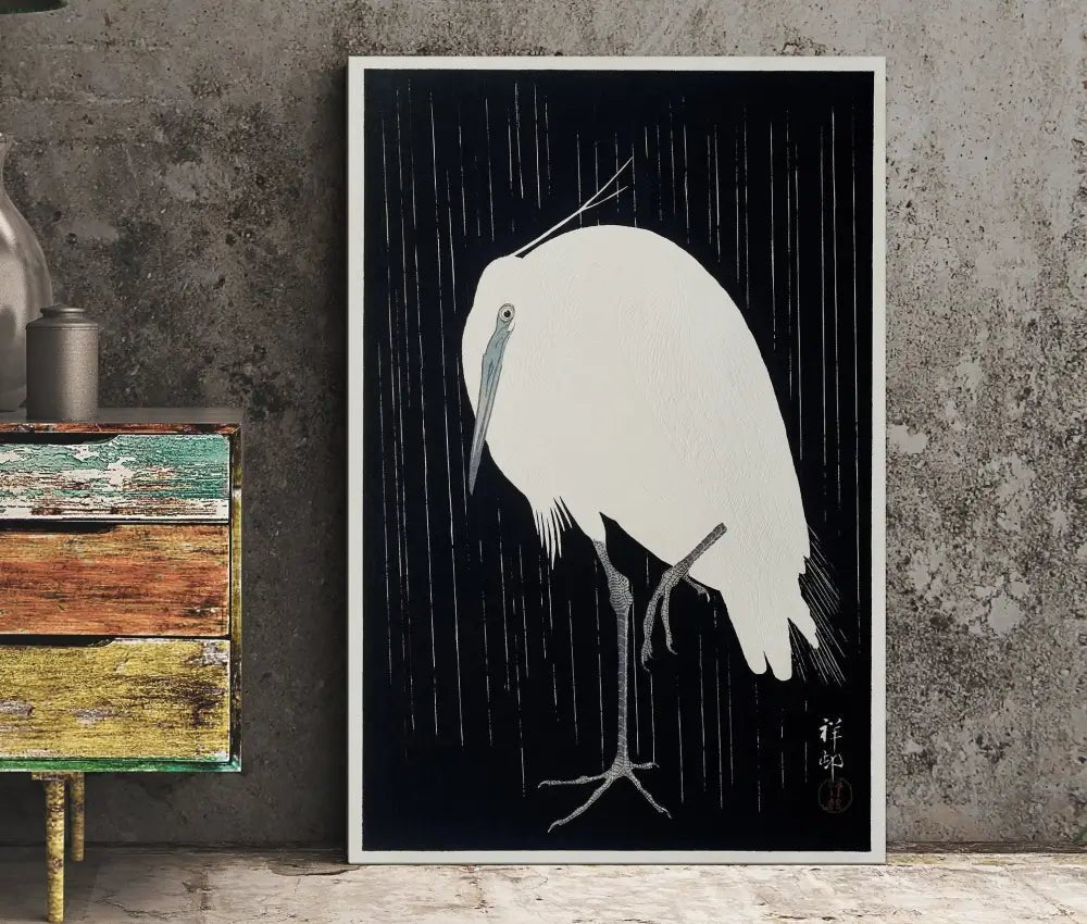 Egret In The Rain By Ohara Koson No Frame Print by My Store