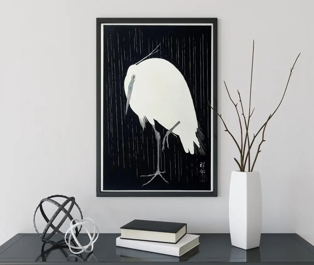 Egret In The Rain By Ohara Koson No Frame Print by My Store