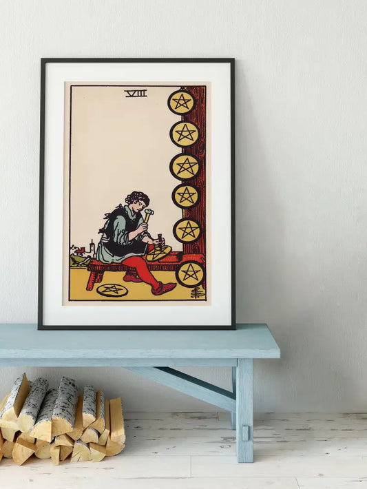 Eight of Pentacles Tarot Card Print Poster No Frame Wall Art for Diligence and Craftsmanship by My Store