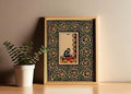 Eight Of Pentacles Vintage Shabby Chic Tarot Poster Nouveau Print Green And Yellow Floral Art Nouveau by DesignBohemian