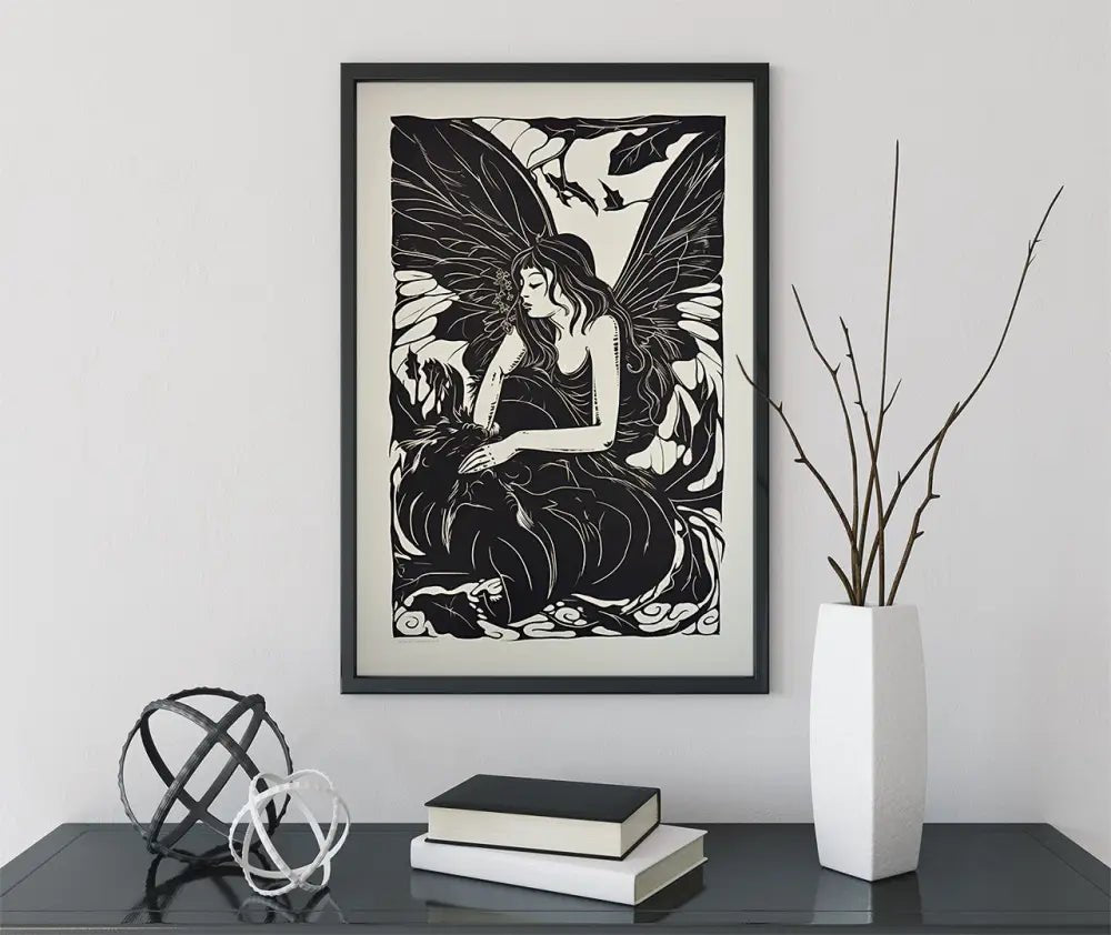 Fairy Poster Vintage Black And White Fairy Art Gift Premium Archival Matte Print by My Store
