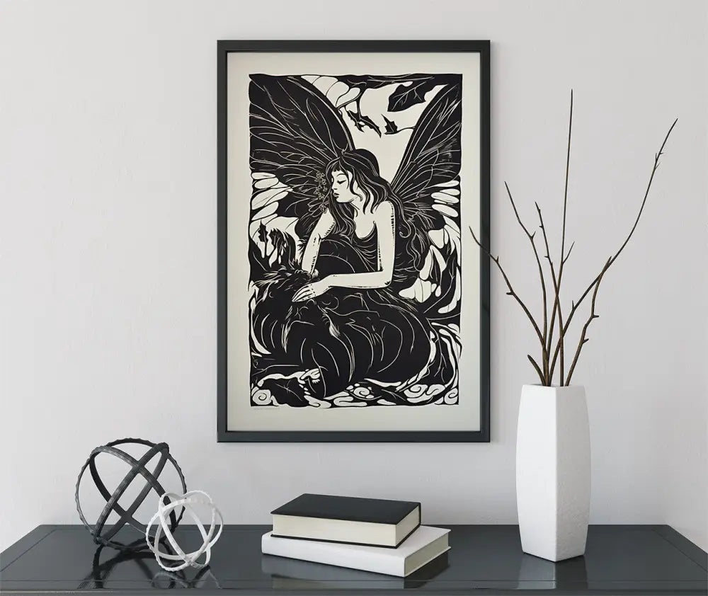 Fairy Poster Vintage Black And White Fairy Art Gift Premium Archival Matte Print by My Store