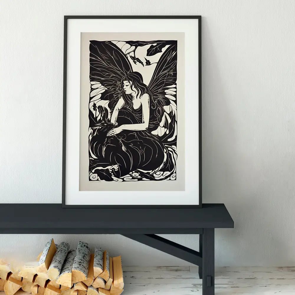 Fairy Poster Vintage Black And White Fairy Art Gift Premium Archival Matte Print by My Store