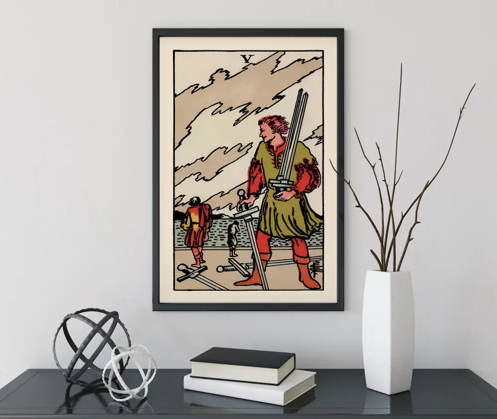 Five of Swords Tarot Card Print Poster No Frame Elegant Tarot Art for Wall Decor by My Store