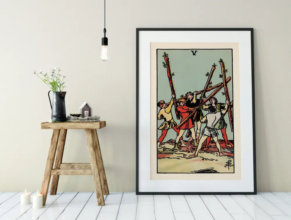 Five Of Wands Tarot Card Print Unframed Poster Wall Art For Tarot Enthusiasts And Collectors by My Store