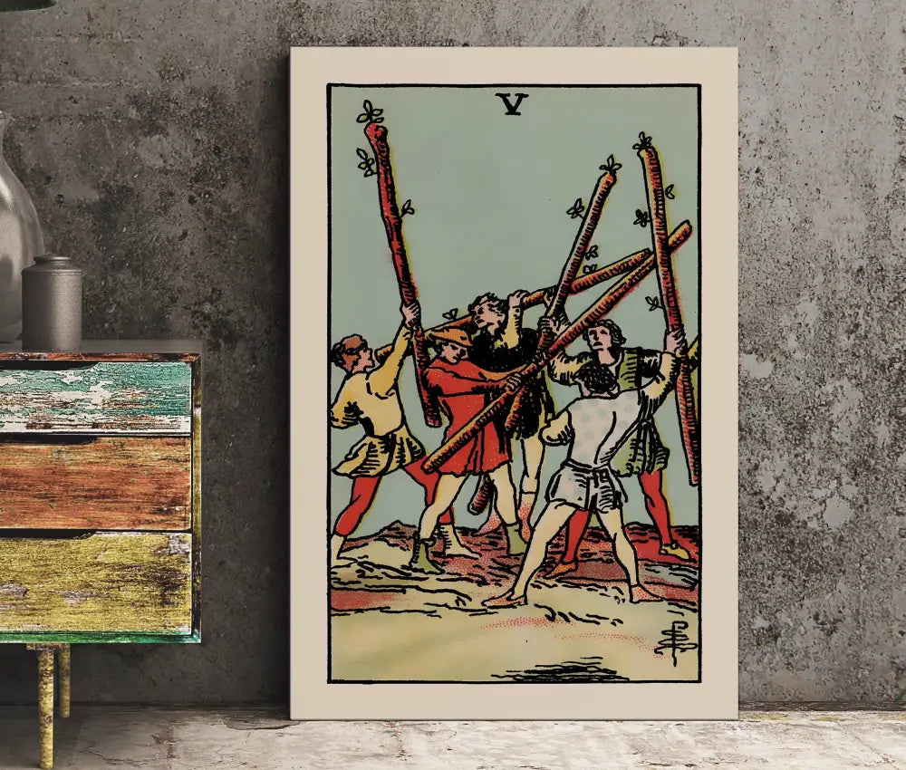 Five Of Wands Tarot Card Print Unframed Poster Wall Art For Tarot Enthusiasts And Collectors by My Store