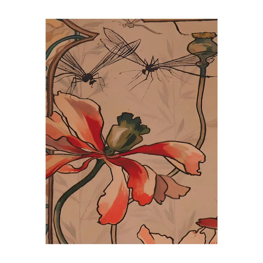 Floral Art Nouveau Print Bohemian Long Poster In Rich Red And Beige Hues For Elegant Wall Decor by My Store