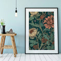 Floral Art Nouveau Print by William Morris - Large Bohemian Artwork in Dark Green and Blue by My Store
