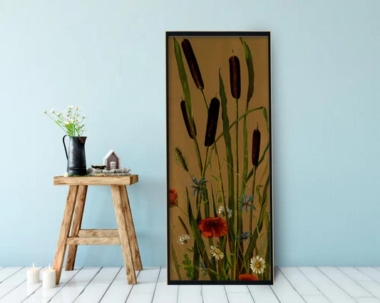 Floral Art Nouveau Print Long Poster Bohemian Red Beige by DesignBohemian